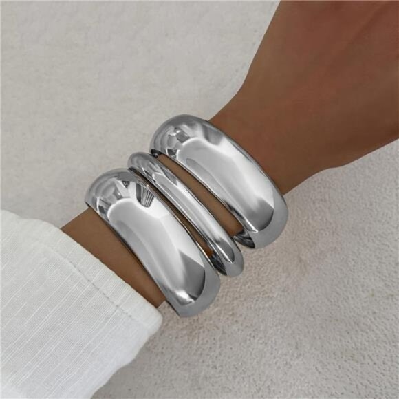 Chunky Bangle Bracelet | Gold & Silver Tone | Versatile Stacking Jewelry - Picture 2 of 3